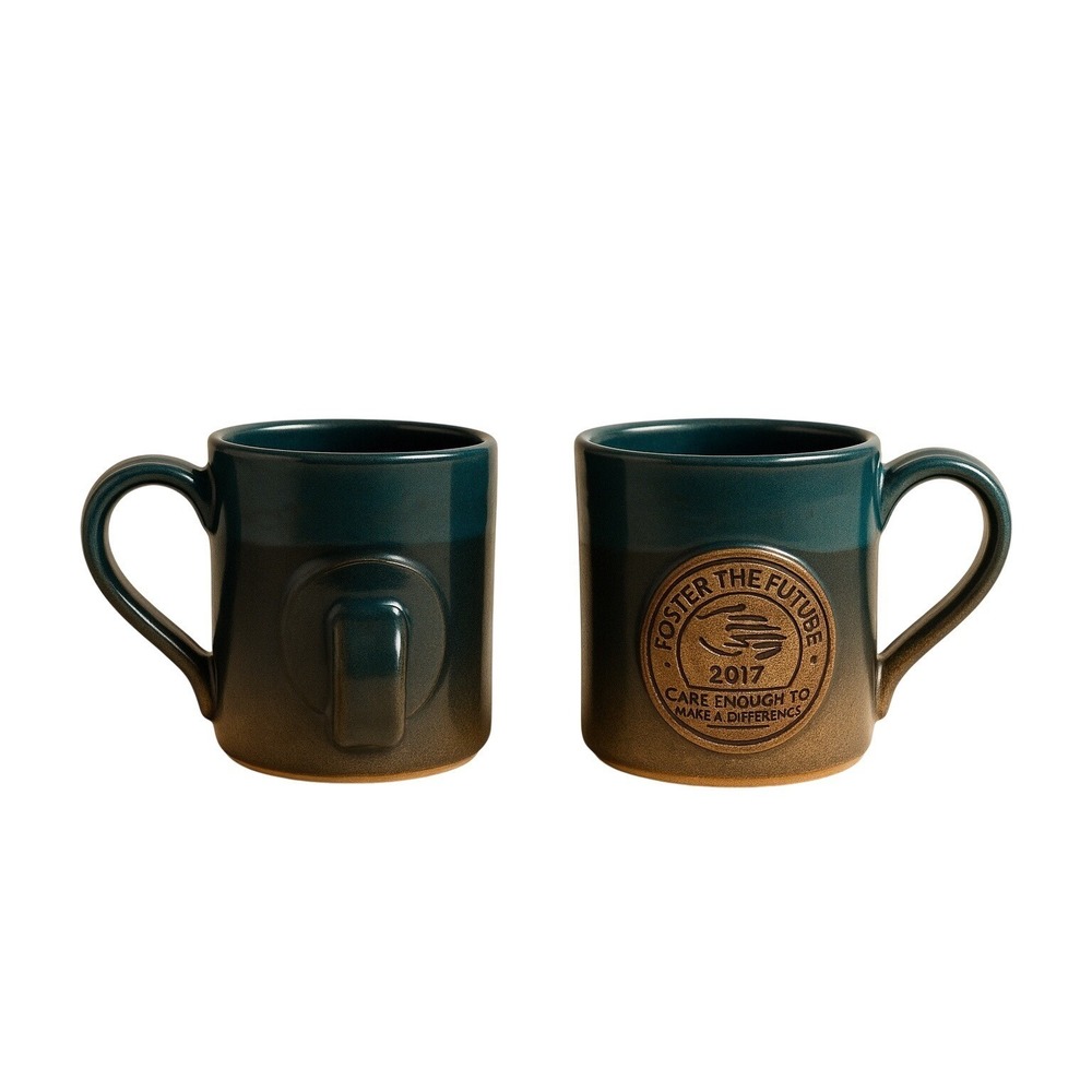 Cold Mountain Pottery Foster the Future 2017 Blue Stoneware Coffee Mug Set of 2
